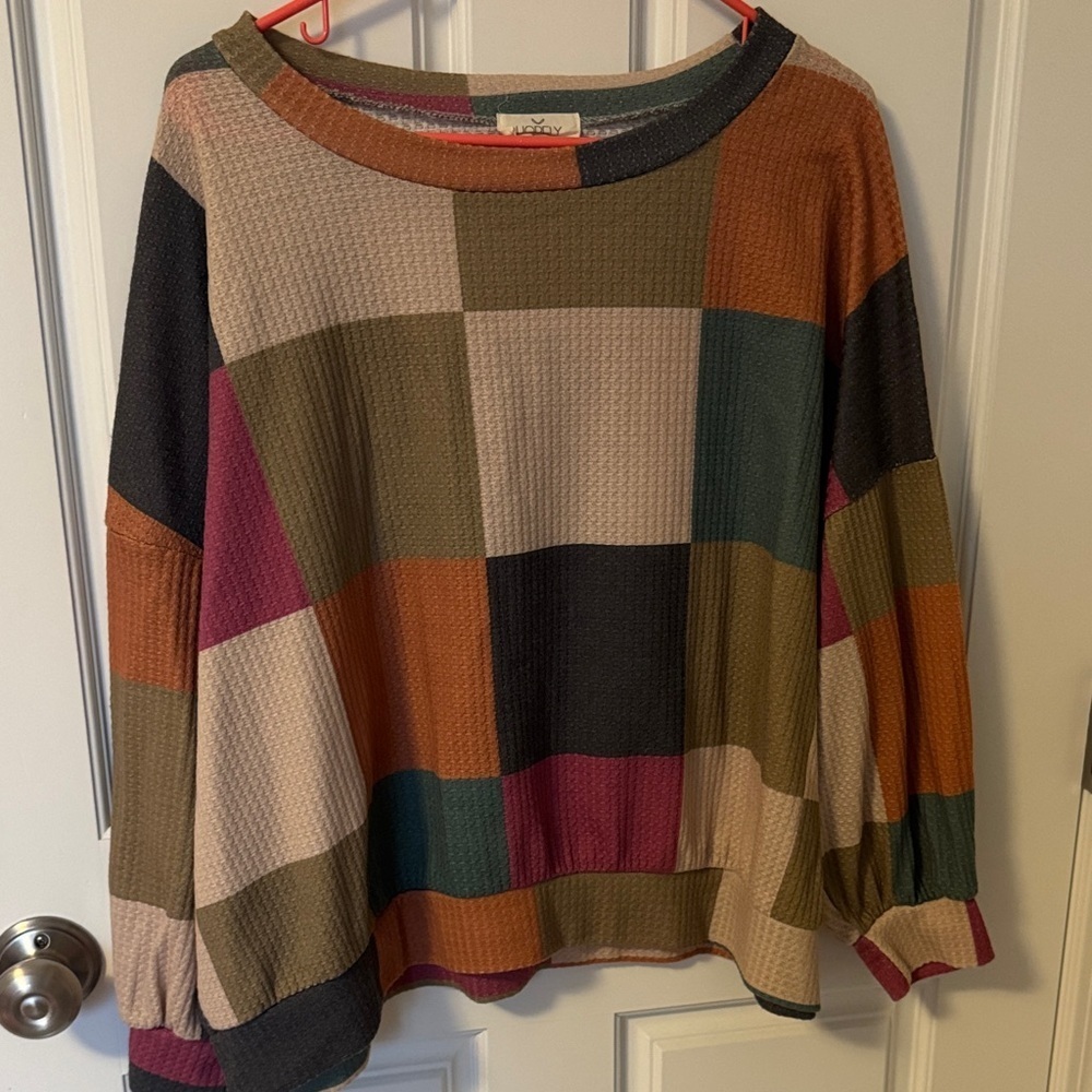 Hopely Colorful Patchwork Women's Waffleknit Top